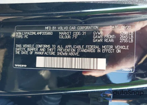 2021 Volvo S90 T6 Inscription z USA, uszkodzony, nr VIN LVYA22ML4MP205860